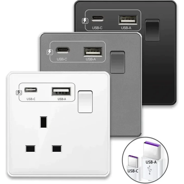 18W Type-C Plug Quick Charging Uk 13A Usb Wall Socket,Electrical Outlet with 3.1A USB C